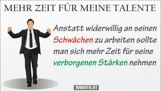 Anstatt widerwillig an seinen Schwächen zu arbeiten sollte man sich mehr Zeit für seine verborgenen Stärken nehmen.